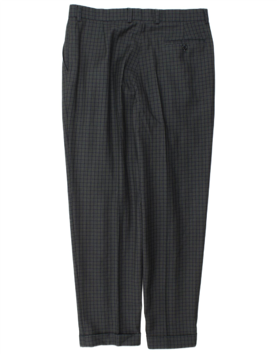 Marks & Spencer Pantalón de traje ajustado para hombre W34 L31 Lana a cuadros azul marino
