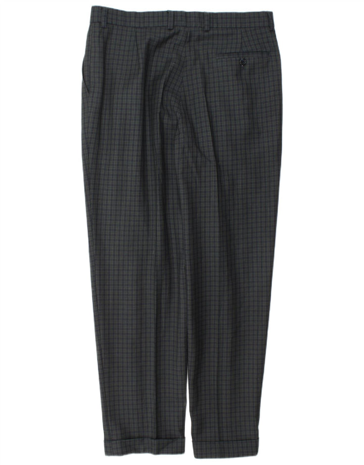 Marks & Spencer Pantalón de traje ajustado para hombre W34 L31 Lana a cuadros azul marino