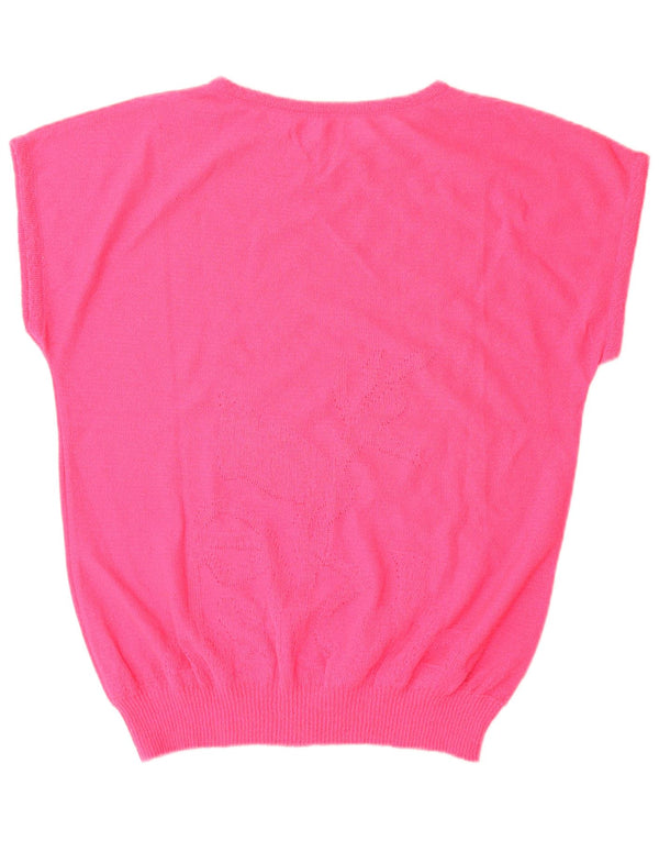 Vintage mujer manga corta barco cuello jersey suéter Reino Unido 16 rosa grande