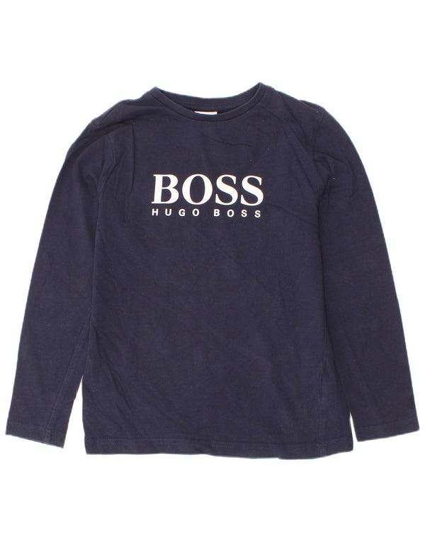 Hugo Boss Boys Graphic Top Manga Larga 7-8 Años Azul Marino Algodón