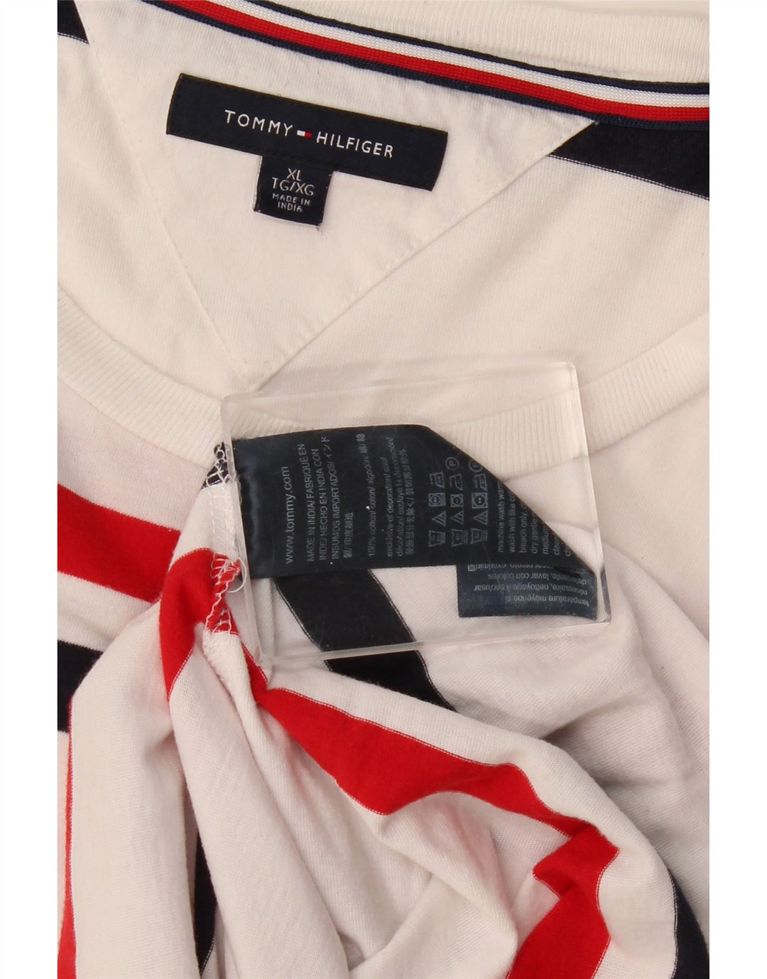TOMMY HILFIGER Camiseta de hombre de manga larga XL de algodón a rayas blancas