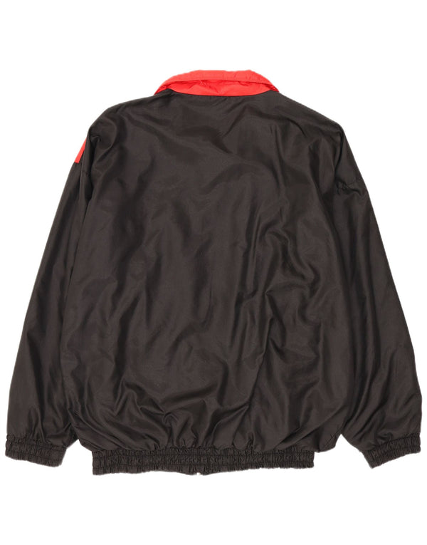 Vintage hombres holgado ajuste chándal top chaqueta medio negro colorblock deportes