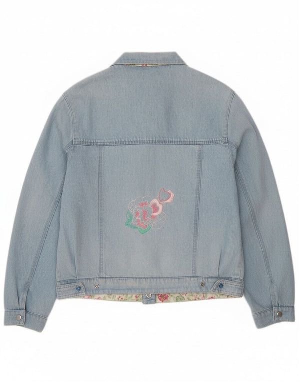 Vintage mujer gráfica chaqueta de mezclilla IT 44 azul medio floral
