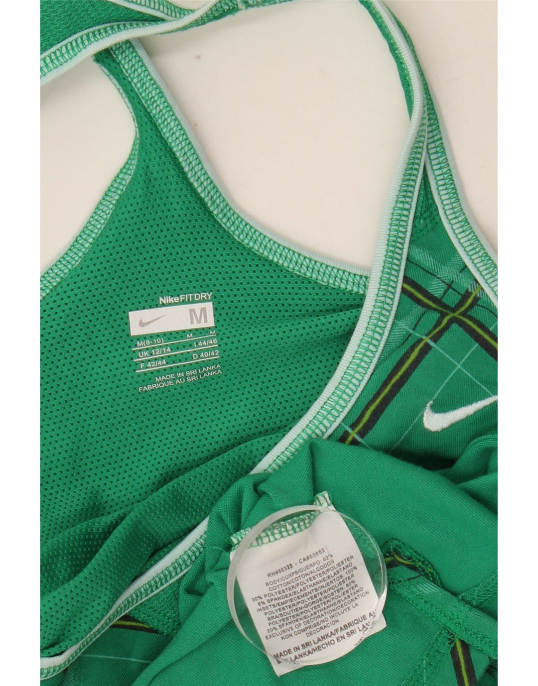 Camiseta sin mangas para mujer NIKE UK 12/14 Algodón verde medio Argyle/Diamond