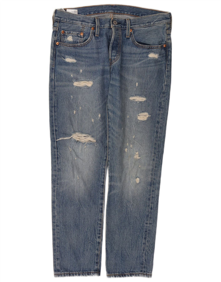 Levi's Mujer 501 Vaqueros Rectos Desgastados W29 L28 Algodón Azul