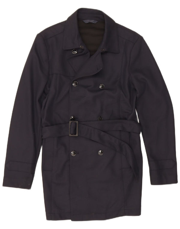 Zara Hombre Gabardina UK 40 Medio Azul Marino Poliéster