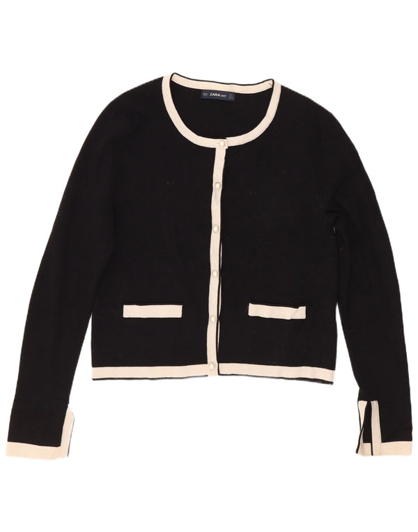 Zara Mujer Crop Cardigan Suéter UK 10 Small Negro Colorblock