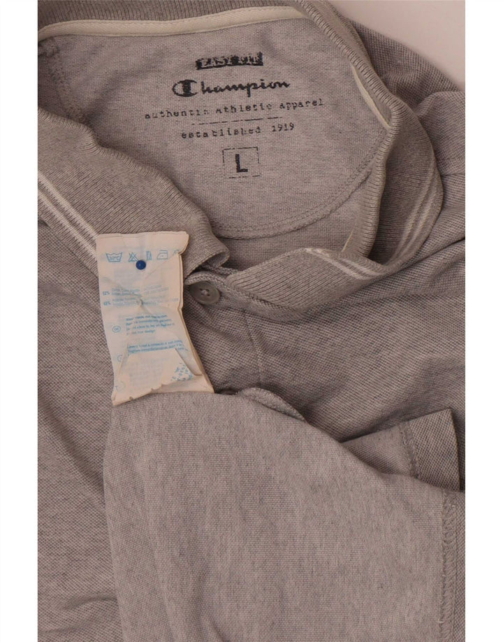 Champion Polo de manga larga para hombre de algodón gris grande