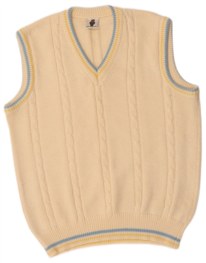 VINTAGE Chaleco para hombre Tank Top Medium Off White Poliacrílico