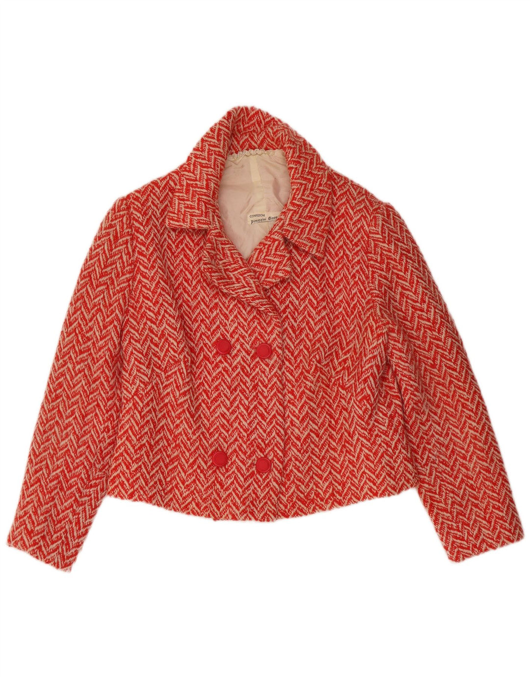 Vintage mujer cosecha doble pecho Blazer chaqueta Reino Unido 12 medio rojo Chevron