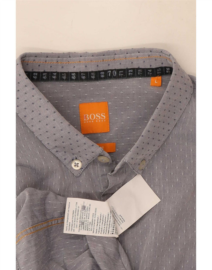 Camisa Hugo Boss Hombre Grande Algodón Manchado Gris