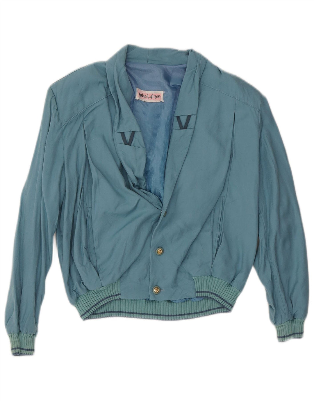 Vintage mujer bombardero chaqueta Reino Unido 16 azul grande