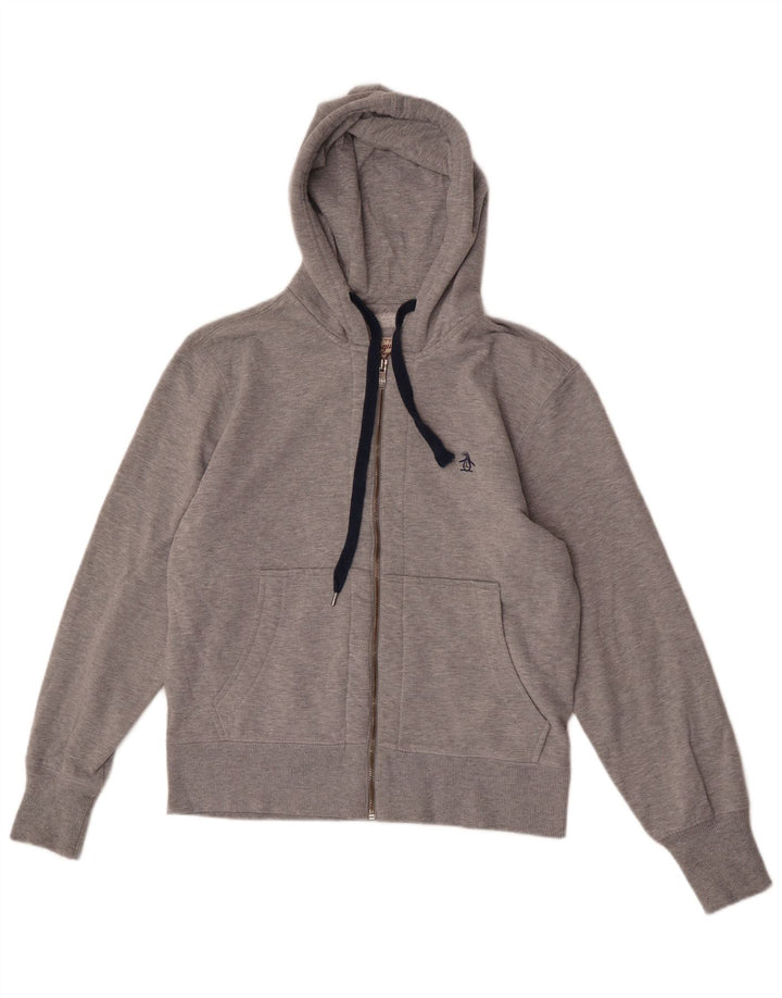 Penguin - Sudadera con capucha y cremallera para hombre, tamaño pequeño, poliéster gris