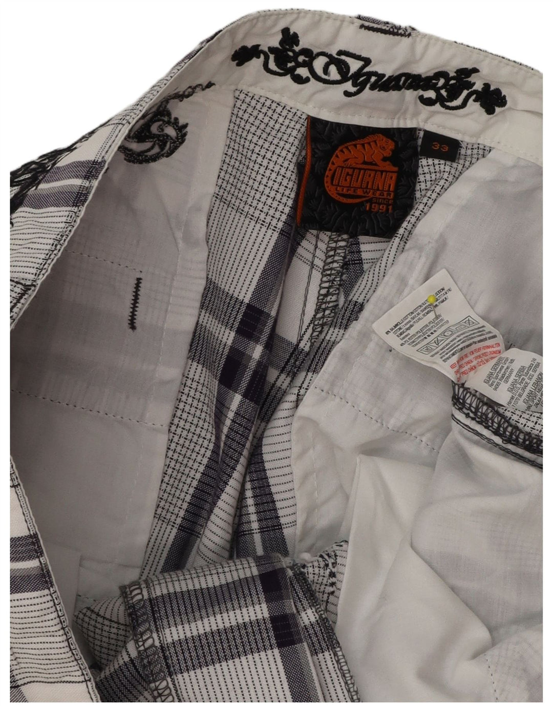 Iguana Mens Chino Shorts W33 Medium Azul Marino Cuadros Algodón