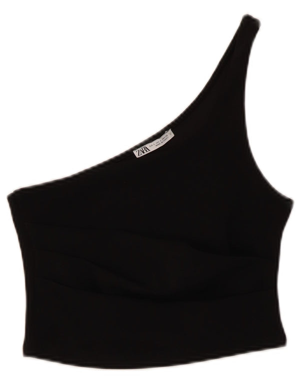 Zara Top corto con un hombro para mujer UK 8 Small Poliéster negro