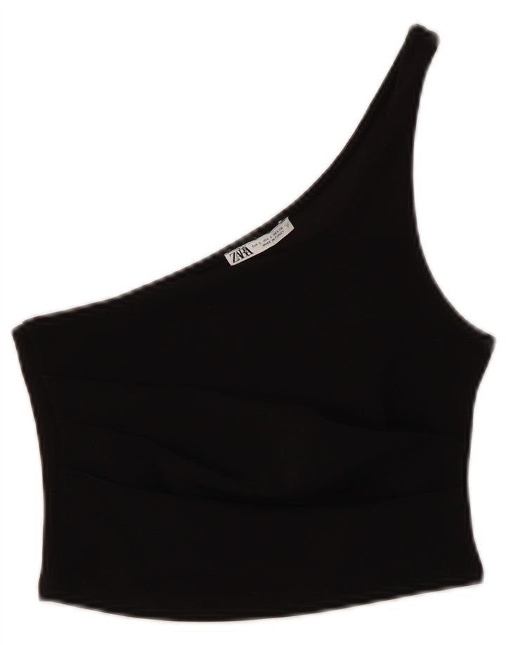 Zara Top corto con un hombro para mujer UK 8 Small Poliéster negro