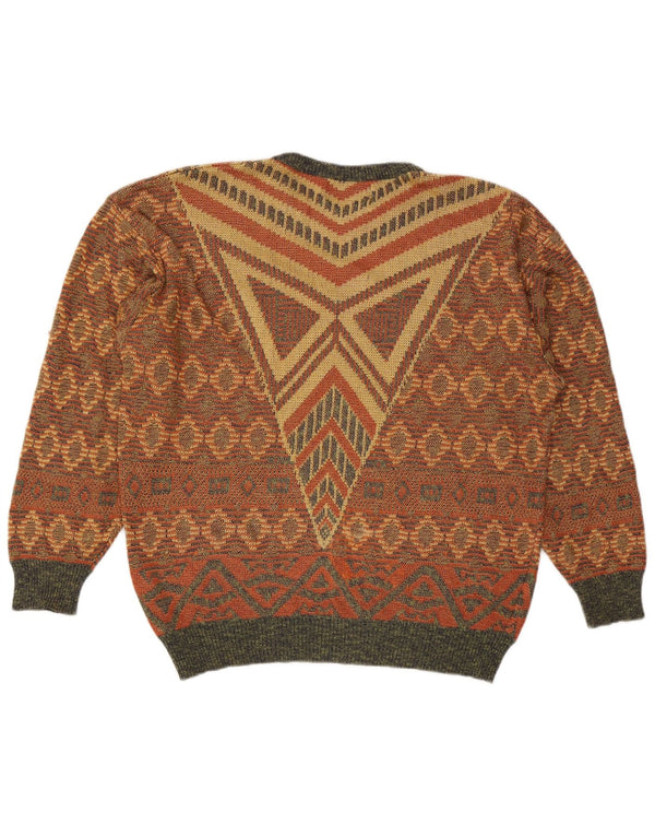 Vintage hombres cuello redondo cuello jersey suéter XL multicolor geométrico