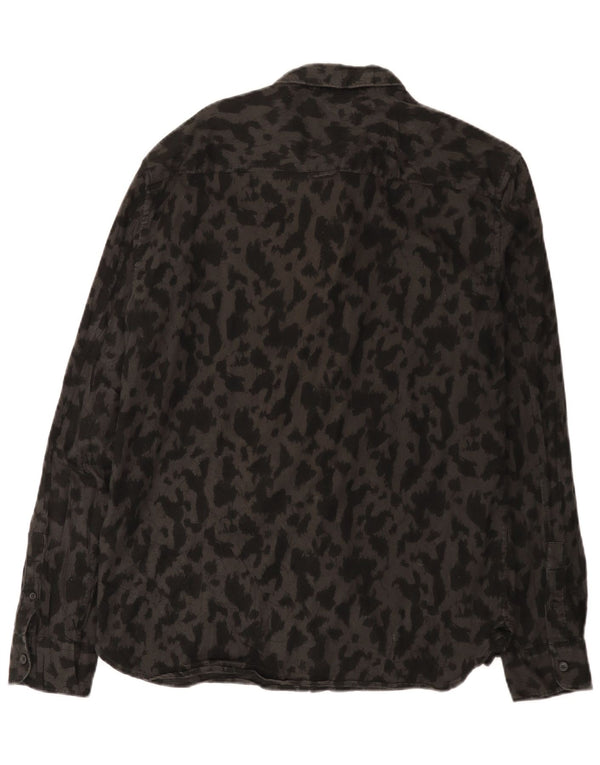 All Saints Camisa con estampado abstracto para hombre, algodón negro grande