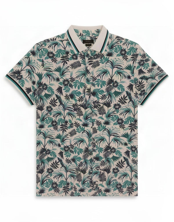 Zara Hombre Camisa Muscular Manga Corta XL Blanco Floral Algodón Hawaiano