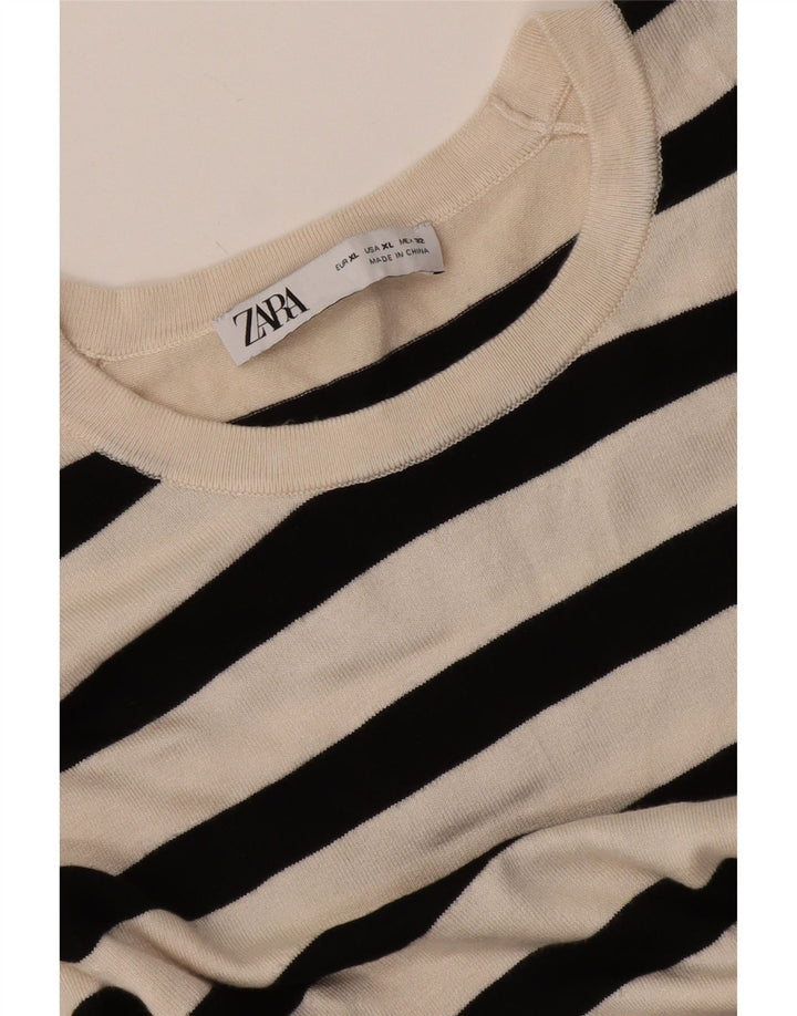 Zara Mujer Blusa Top UK 40 XL Blanco Rayas