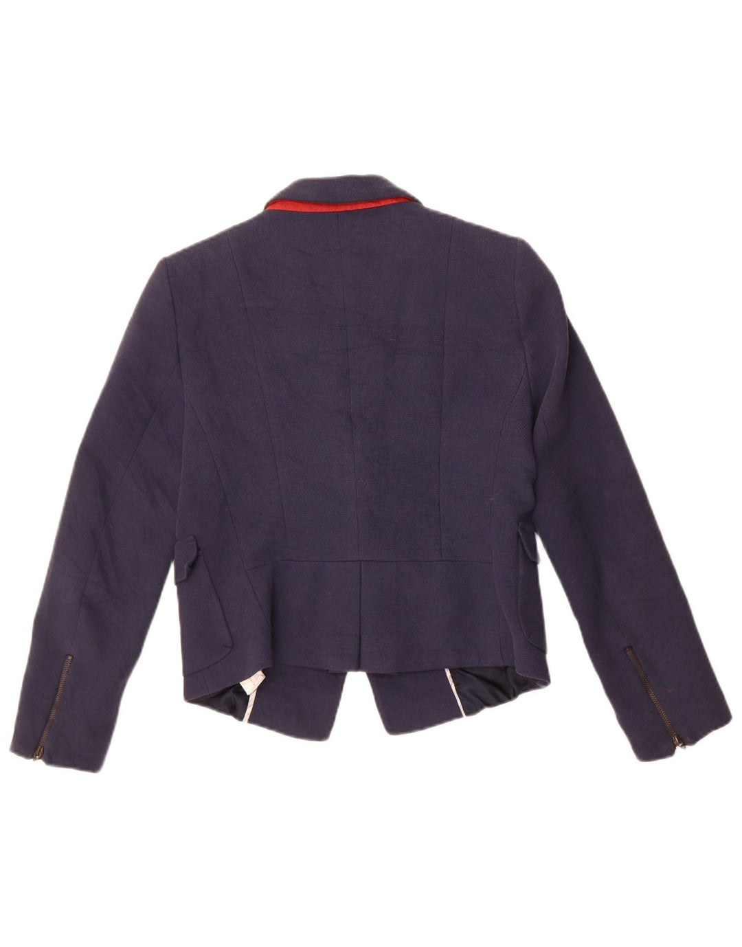 Zara Mujer Crop 1 Botón Blazer Chaqueta UK 44 Grande Azul Marino Algodón