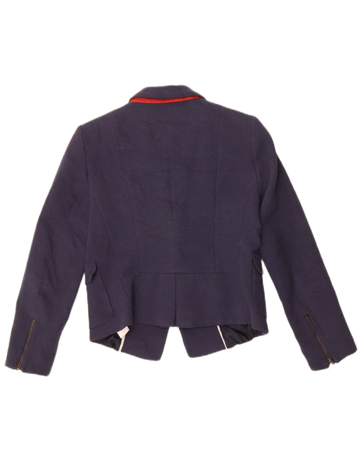 Zara Mujer Crop 1 Botón Blazer Chaqueta UK 44 Grande Azul Marino Algodón