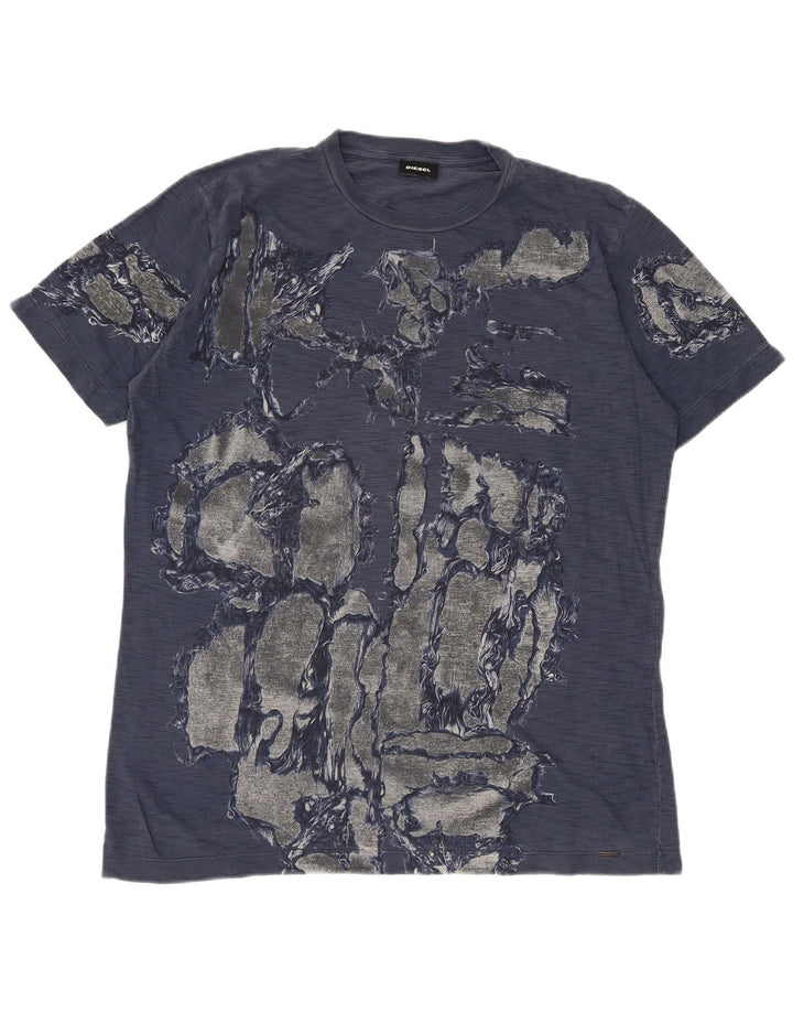 Diesel Hombre Camiseta Gráfica Top Medium Azul Marino
