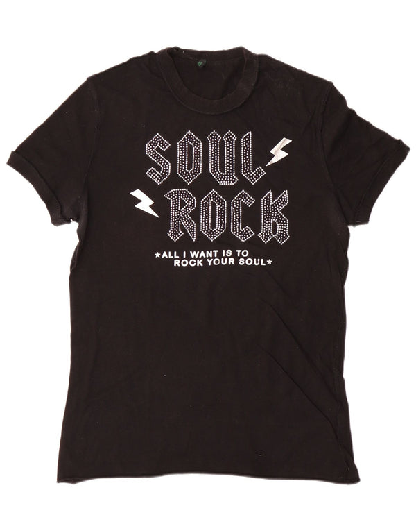 BENETTON Camiseta gráfica para mujer Top UK 46 Large Black