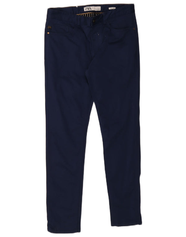 Zara Mens Skinny Chino Pantalones EU 42 Large W32 L30 Azul Marino Algodón