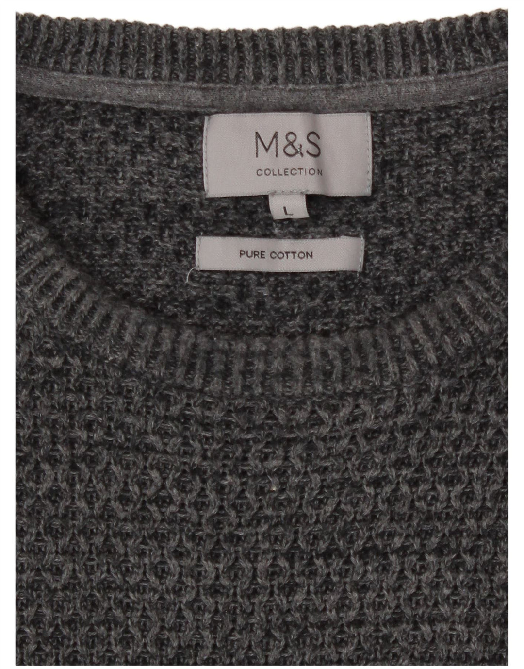 Marks & Spencer Jersey de cuello redondo para hombre de algodón moteado gris grande