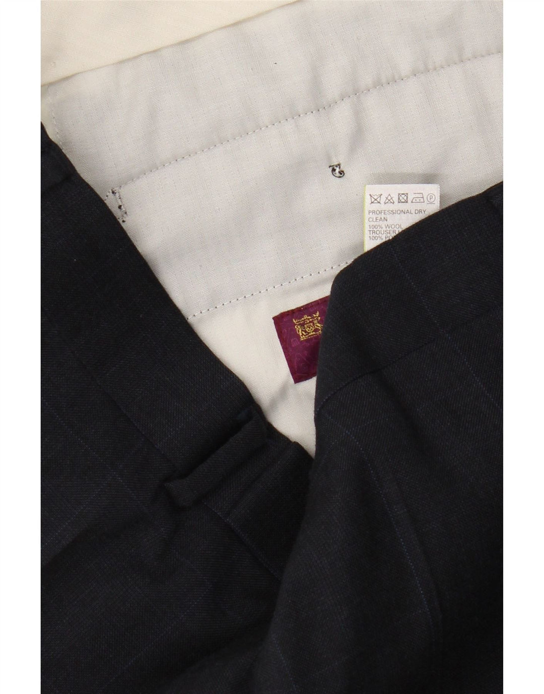 Marks & Spencer Pantalón de traje recto para hombre W38 L29 Lana a cuadros azul marino