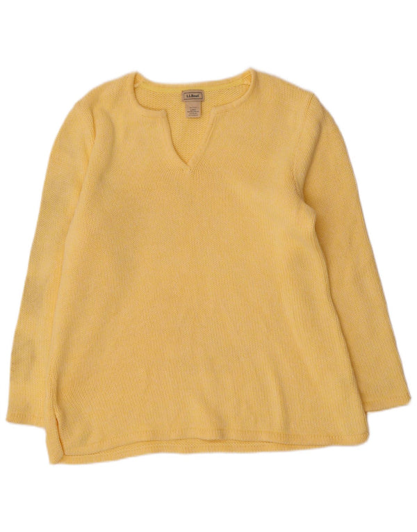 L.L.Bean Jersey con Cuello en V para Mujer UK 46 Grande Algodón Amarillo