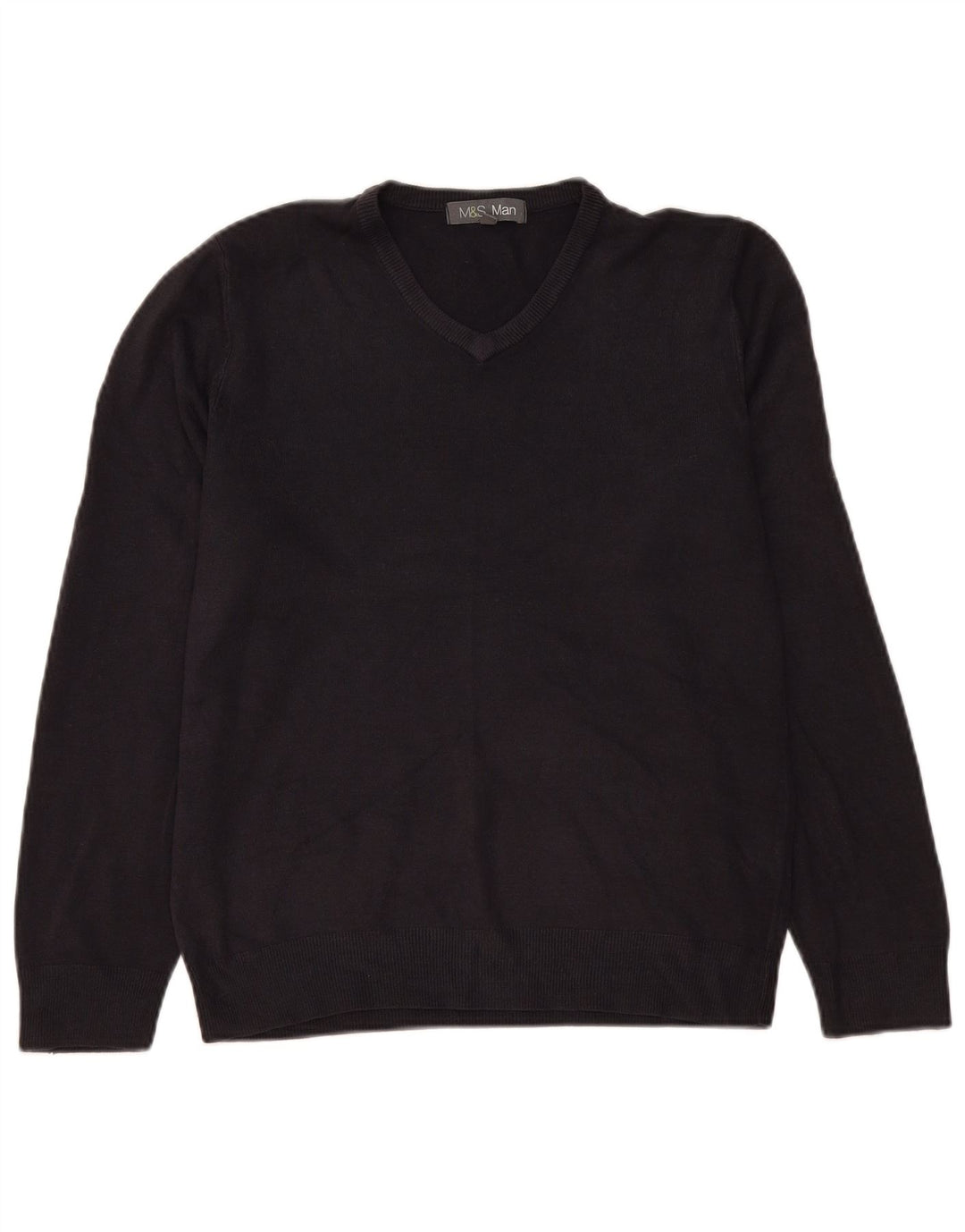 Marks & Spencer Suéter con cuello en V para hombre Acrílico azul marino mediano