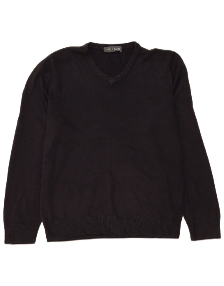 Marks & Spencer Suéter con cuello en V para hombre Acrílico azul marino mediano