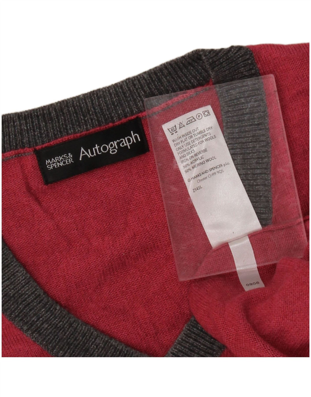 MARKS & SPENCER Mens Autograph V-Neck Jumper Sweater Large Pink Acrylic