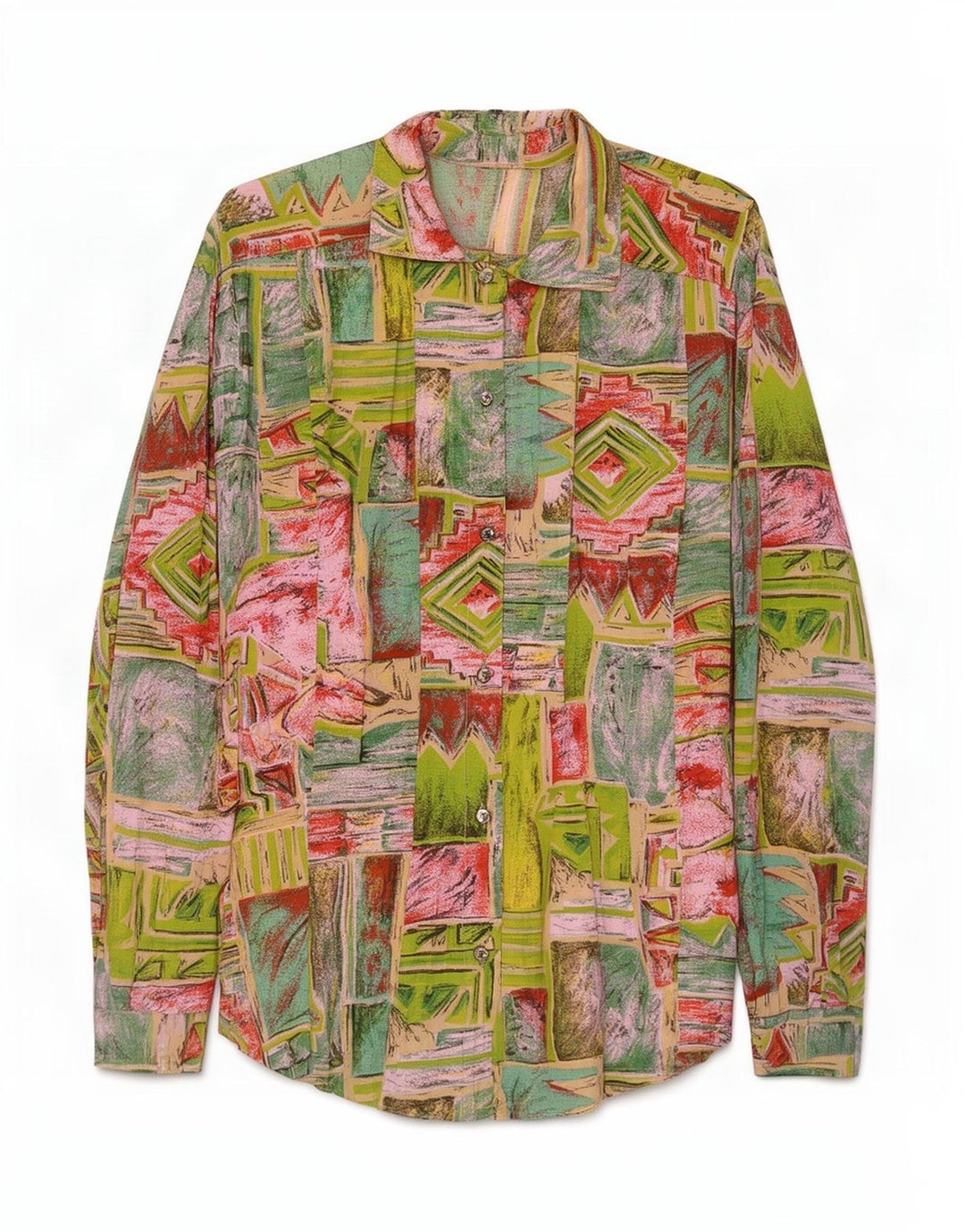 Vintage mujer camisa Reino Unido 16 grande multicolor geométrico