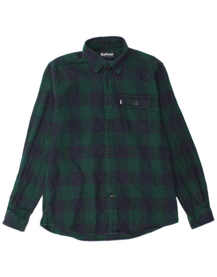 Barbour Camisa De Franela De Corte Entallado De Algodón A Cuadros Verdes Grandes |