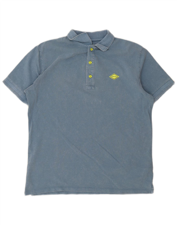 Replay Polo para hombre de algodón azul grande