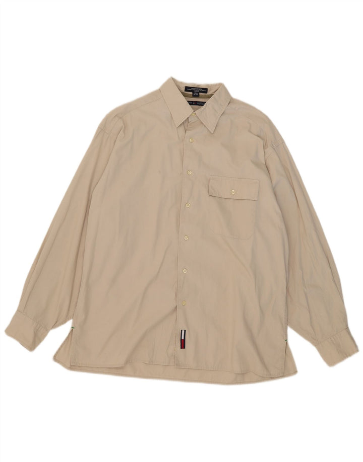 Tommy Hilfiger Camisa para hombre Talla 15 1/2 Algodón beige mediano