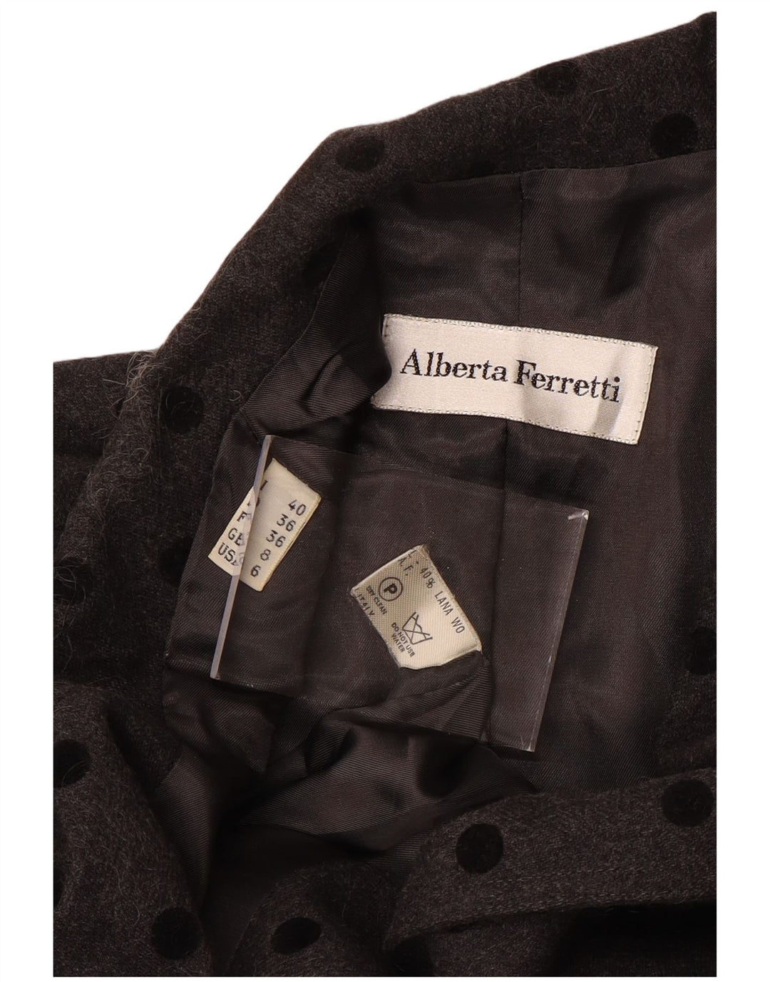 ALBERTA FERRETTI Abrigo para mujer Reino Unido 8 Pequeño Lana de lunares grises