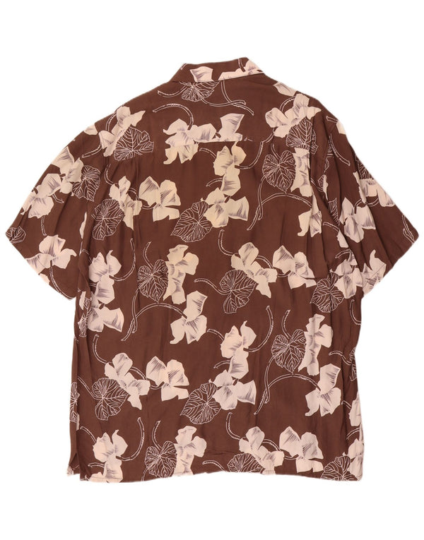 Camisa Vintage Hombre Manga Corta XL Viscosa Floral Marrón