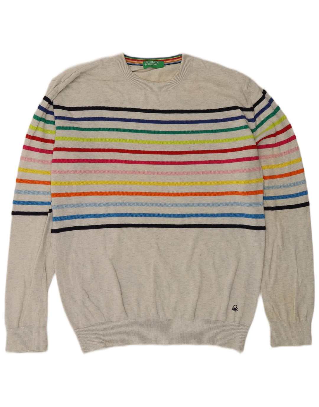 Benetton Jersey De Cuello Redondo Gris Medio A Rayas