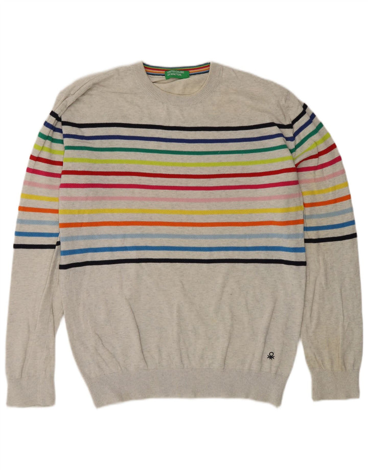 Benetton Jersey De Cuello Redondo Gris Medio A Rayas