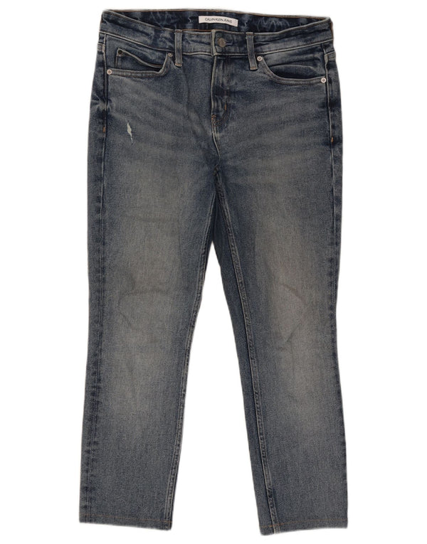 CALVIN KLEIN Vaqueros ajustados y recortados desgastados para hombre W30 L25 Azul