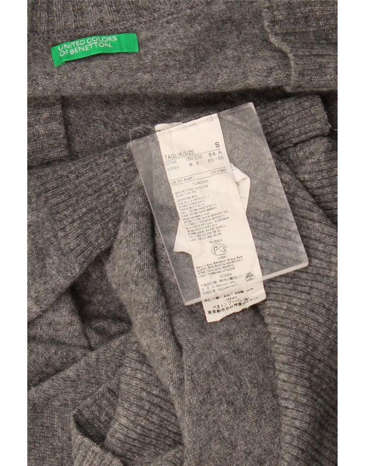 BENETTON Suéter largo con cuello en V para mujer, talla grande, talla S, color gris