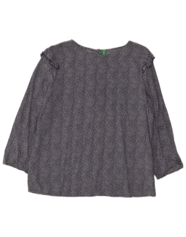 Benetton Blusa De Manga 3/4 Para Mujer UK 44 Medium Azul Marino Moteado Modal