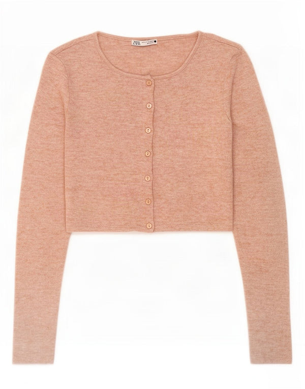 Zara Mujer Crop Cardigan Top UK 42 Medio Beige Moteado