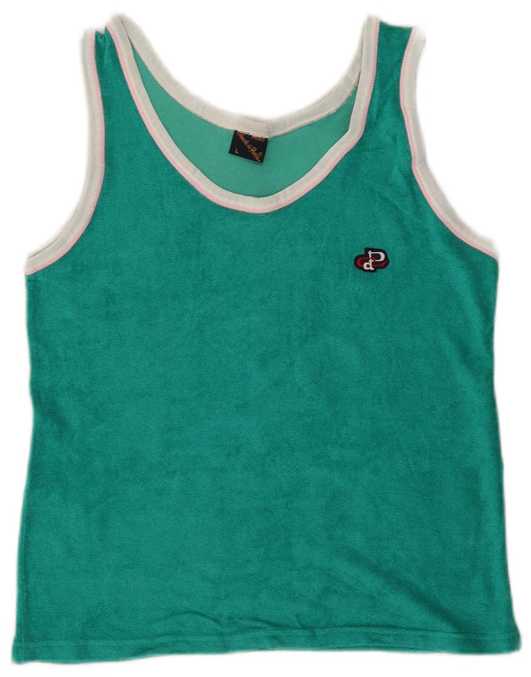 Vintage mujeres crop terciopelo chaleco top Reino Unido 14 verde grande