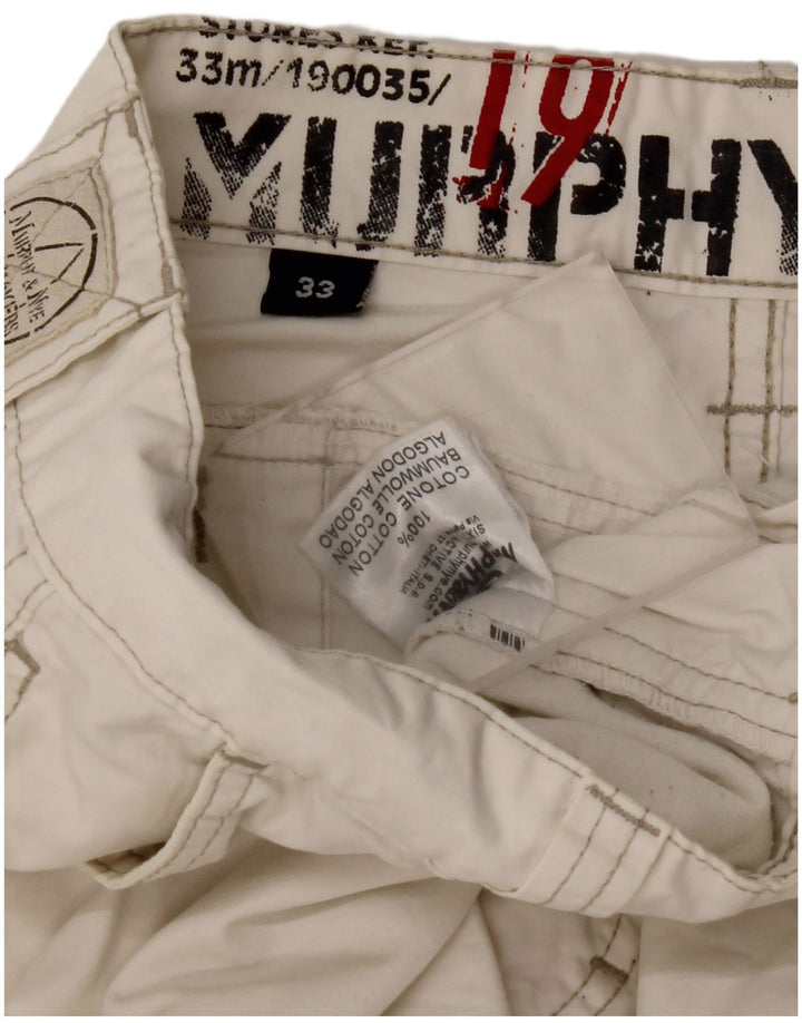 MURPHY & NYE Pantalones casuales rectos para hombre W33 L32 Algodón blanco roto