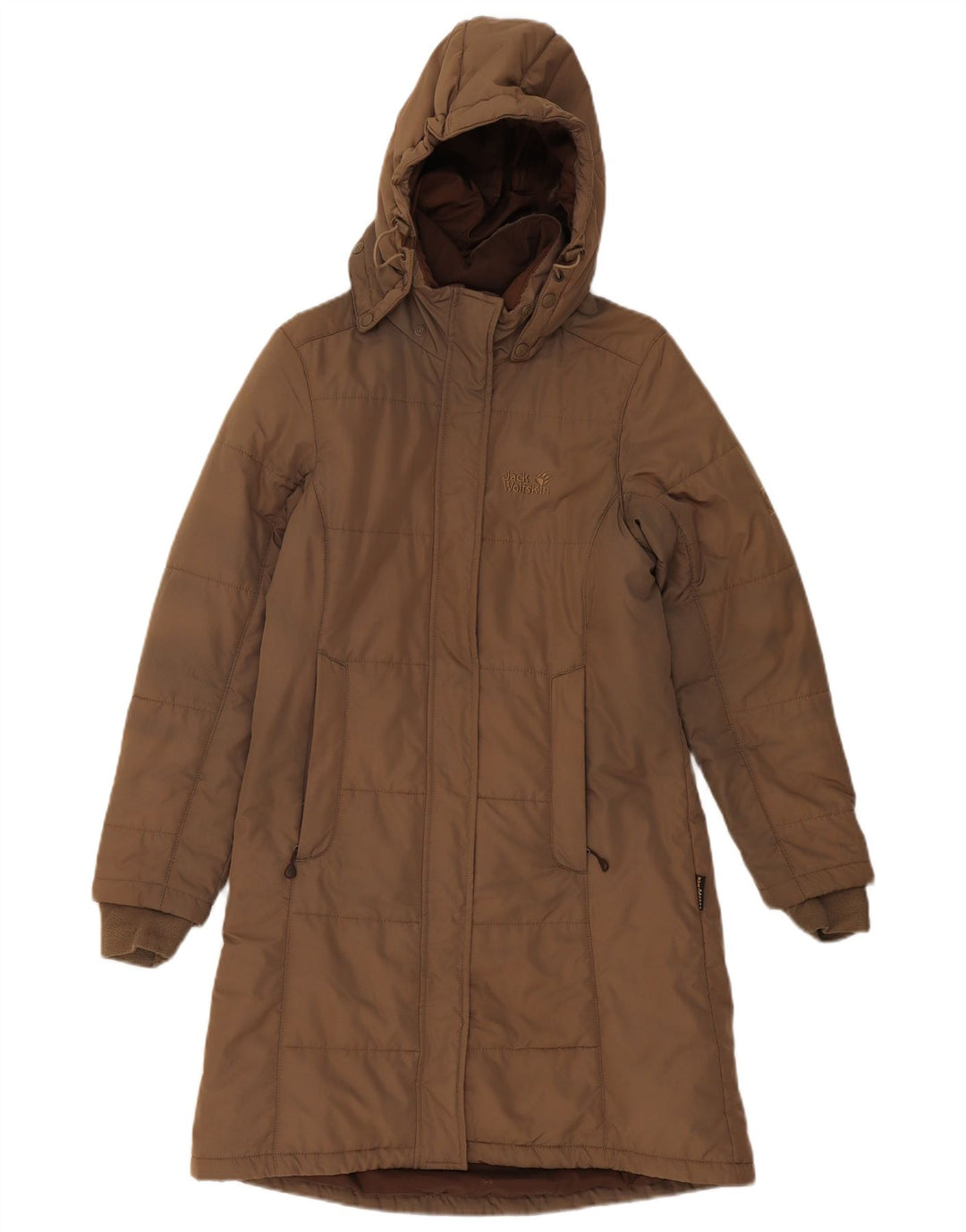Jack Wolfskin Abrigo acolchado con capucha para mujer UK 8 Small Marrón Poliéster